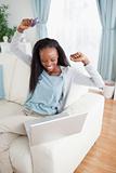 Young woman happy about online shopping