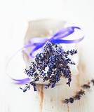 Bunch of dried lavender tied with satin ribbon