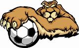 Cougar Mascot with Soccer Ball Vector Illustration