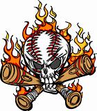 Softball Baseball Skull and Bats Flaming Cartoon Image