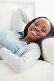 Close up of woman taking a rest on the couch