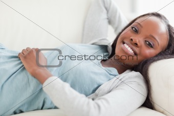 Close up of woman taking a break on the sofa