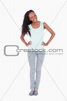 Happy woman on white background