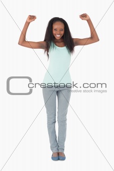 Woman stretching on white background