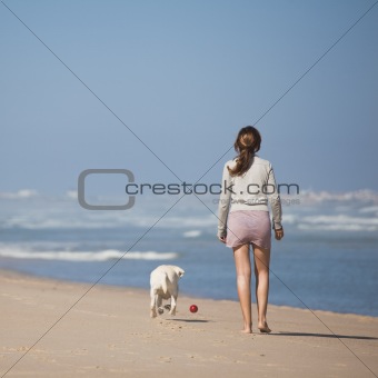 Walking with her dog