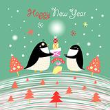 Christmas card with the penguins