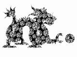 Chinese Dragon Sitting Archaic Motif Black and White Clip Art