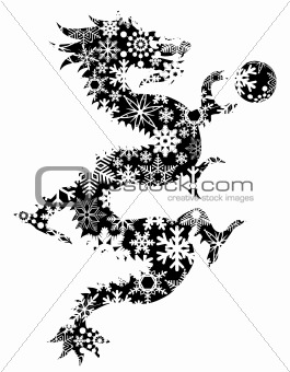 Chinese Dragon Snowflakes Black and White Clip Art