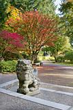 Shishi Lion Protector Stone Statue in Japanese Garden