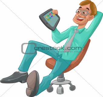 man and tablet