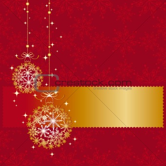 Golden Christmas ornament ball on seamless pattern background