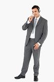 Businessman talking with headset on