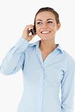 Happy businesswoman on the phone