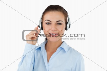 Call center agent talking to costumer