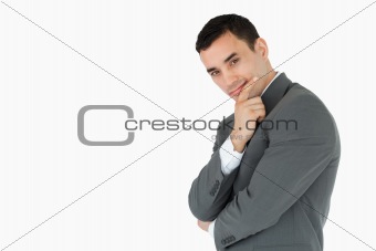 Side view of thinking businessman