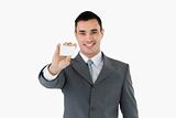 Young businessman showing his businesscard