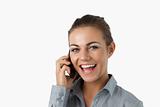 Close up of laughing businesswoman on the phone