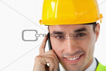 Close up of architect on the phone
