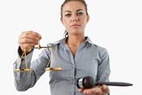 Female lawyer holding scale and gavel