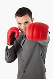 Close up of boxing businessman