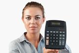 Female accountant presenting calculator