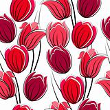 Seamless pattern with red tulips