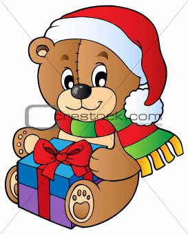 Christmas teddy bear with gift