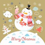 greeting card with a cheerful snowman