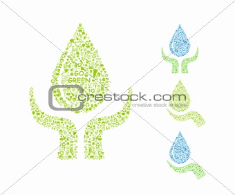 water drop with hands. go green eco concept