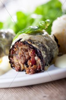 closeup of stuffed cabbage rolls on a plate 
