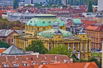 Zagreb rooftops and croatian national theater