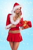 santa claus girl with red gift box