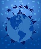 Santa Sleigh and Reindeer Flying Around the World