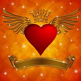 Valentine's Day Heart with Crown Wings and Banner