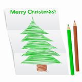 Hand drawn Christmas tree on a folded paper