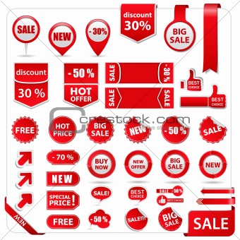 Vector price tags, labels, stickers, arrows and ribbons