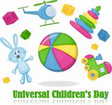 Different toys around the ball, universal children's day