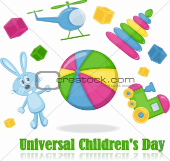 Different toys around the ball, universal children's day