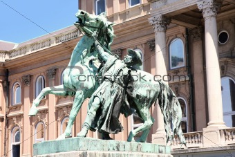 Details horse and rider statue at Royal palace in Budapest, Hung