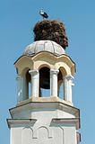 Stork in nest on dome of a church