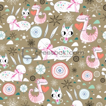 New Year\'s dragon texture of rabbits and cats
