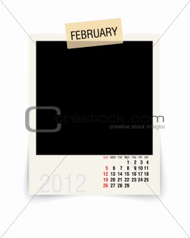 2012 february calendar with blank photo frame