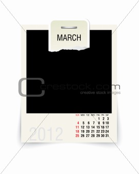 2012 march calendar with blank photo frame