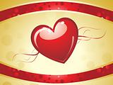 abstract red shiny heart on golden background