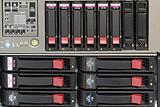servers stack with hard drives in a datacenter