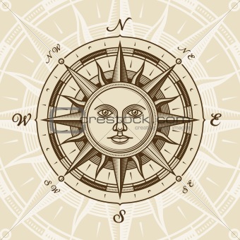 Vintage sun compass rose