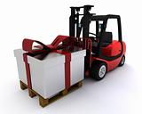 Forklift truck with christmas gift box