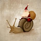 Santa Claus rides a snail