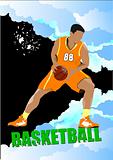 Basketball players poster. Colored Vector illustration for desig