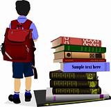  Schoolboy and column books. Vector illustration
